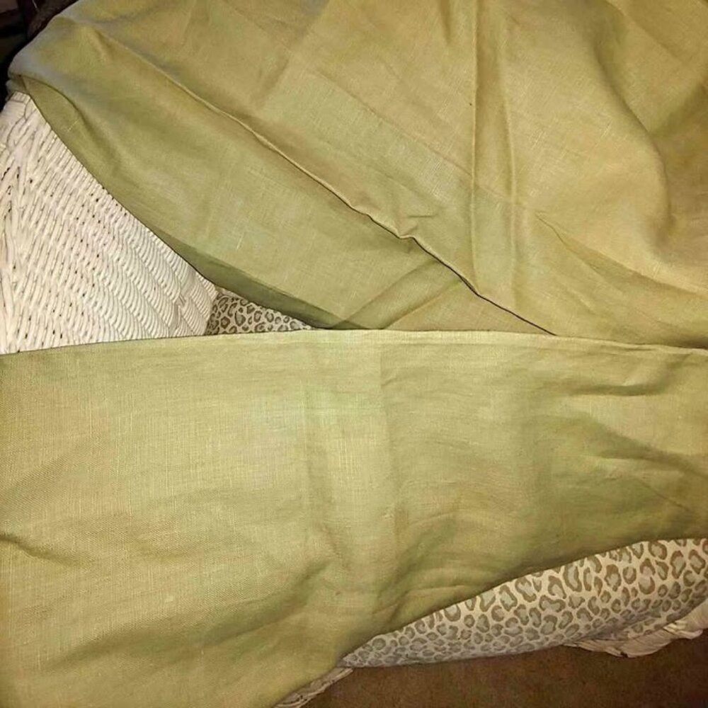 Restoration Hardware Olive Green 54W x 96L Belgian Linen Sheer Drapes. Set of 2